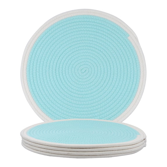 REGALWOVEN Farmhouse Placemats Set of 4 Rattan Placemats for Dining Table Decor Indoor Outdoor Kitchen Table Mat Light Blue 14*14in