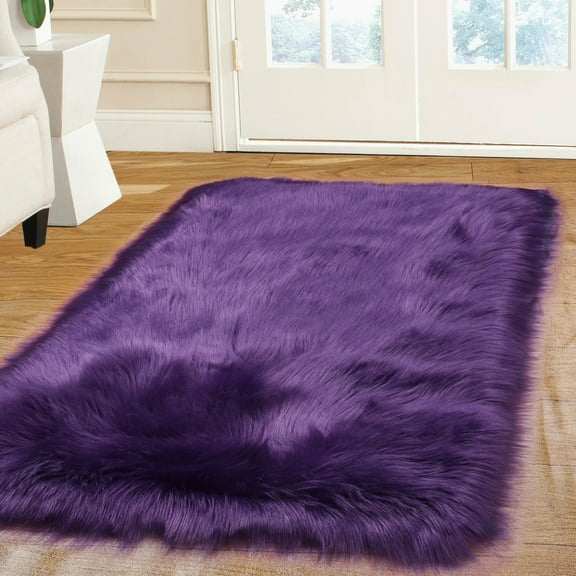 REGALWOVEN Faux Fur Area Rug Shaggy Floor Mat, Purple 2x3 Feet Rectangle