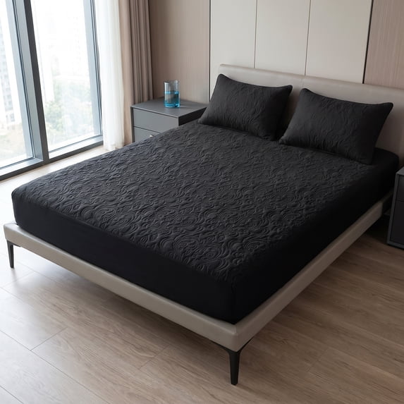 REGALWOVEN Fitted Sheet, Solid Polyester Bed Sheets, Wrinkle-resistant and Ultra Soft for Comfortable Sleep Black 1 PC 59.8x79.9 inch