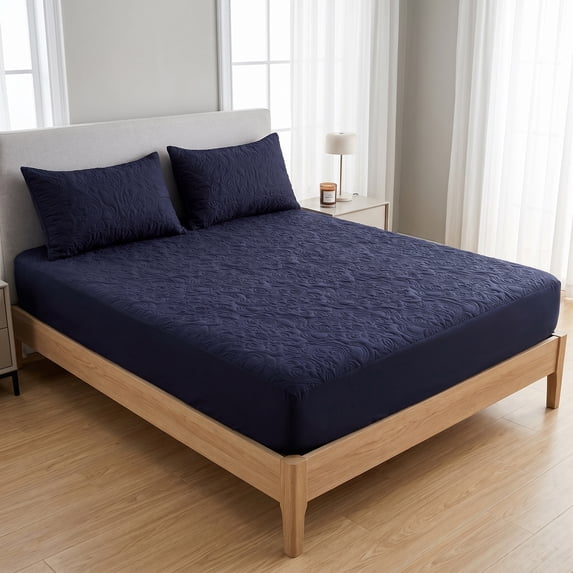 REGALWOVEN Fitted Sheet, Solid Polyester Bed Sheets, Wrinkle-resistant and Ultra Soft for Comfortable Sleep Dark blue 1 PC 78.0x79.9 inch