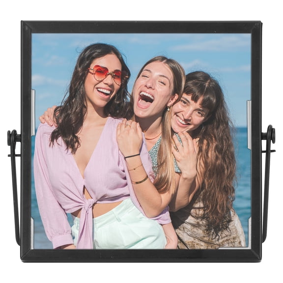 REGALWOVEN Floating Frame, Simple Metal Picture Frames with Glass Cover for Tabletop Home Decor Black 4x4