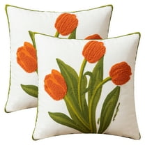 REGALWOVEN Floral Embroidered Decorative Throw Pillow Covers Set of 2, Farmhouse Flower Pattern Flower-2 18" x 18"