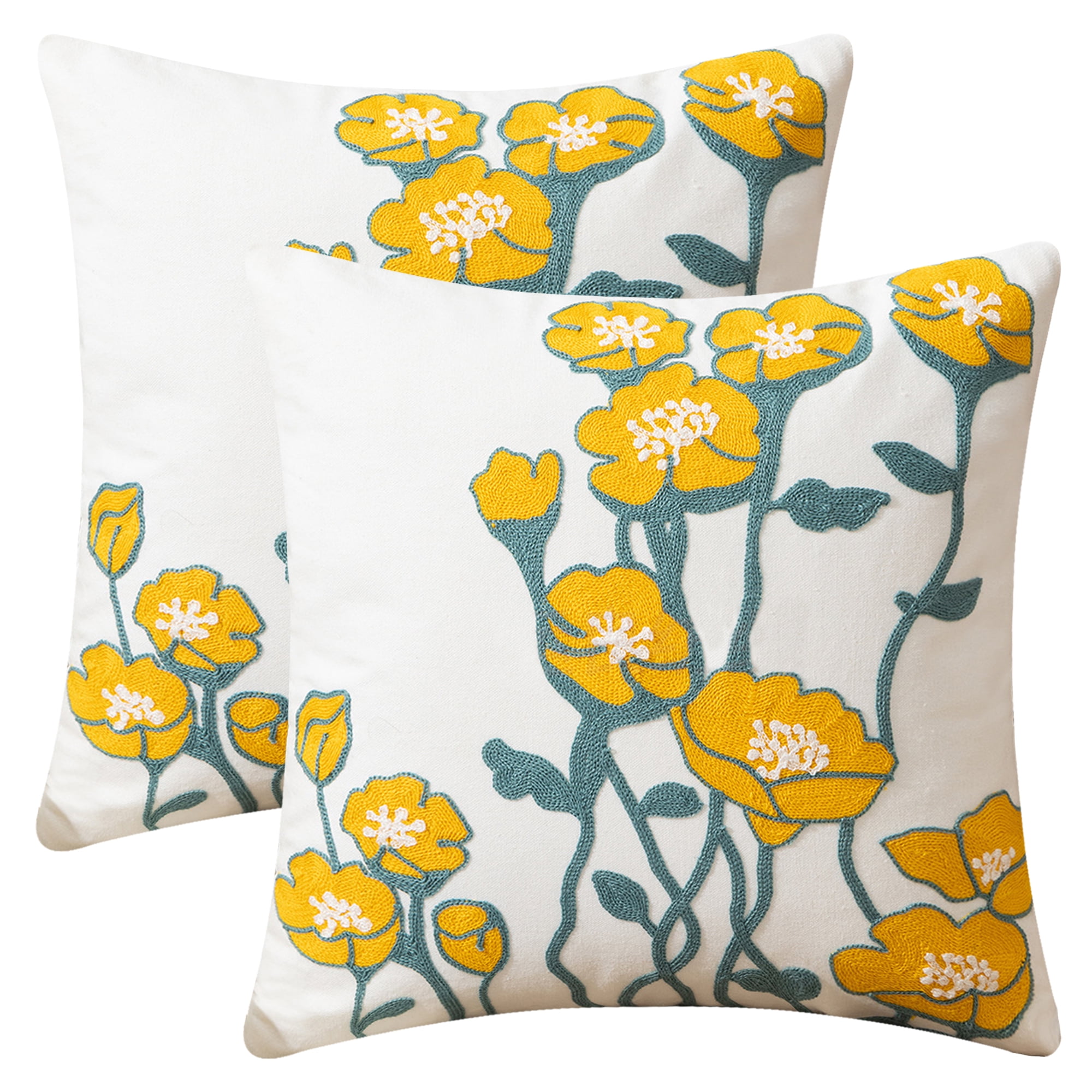 REGALWOVEN Floral Embroidered Decorative Throw Pillow Covers Set of 2, Farmhouse Flower Pattern Flower-5 18" x 18"