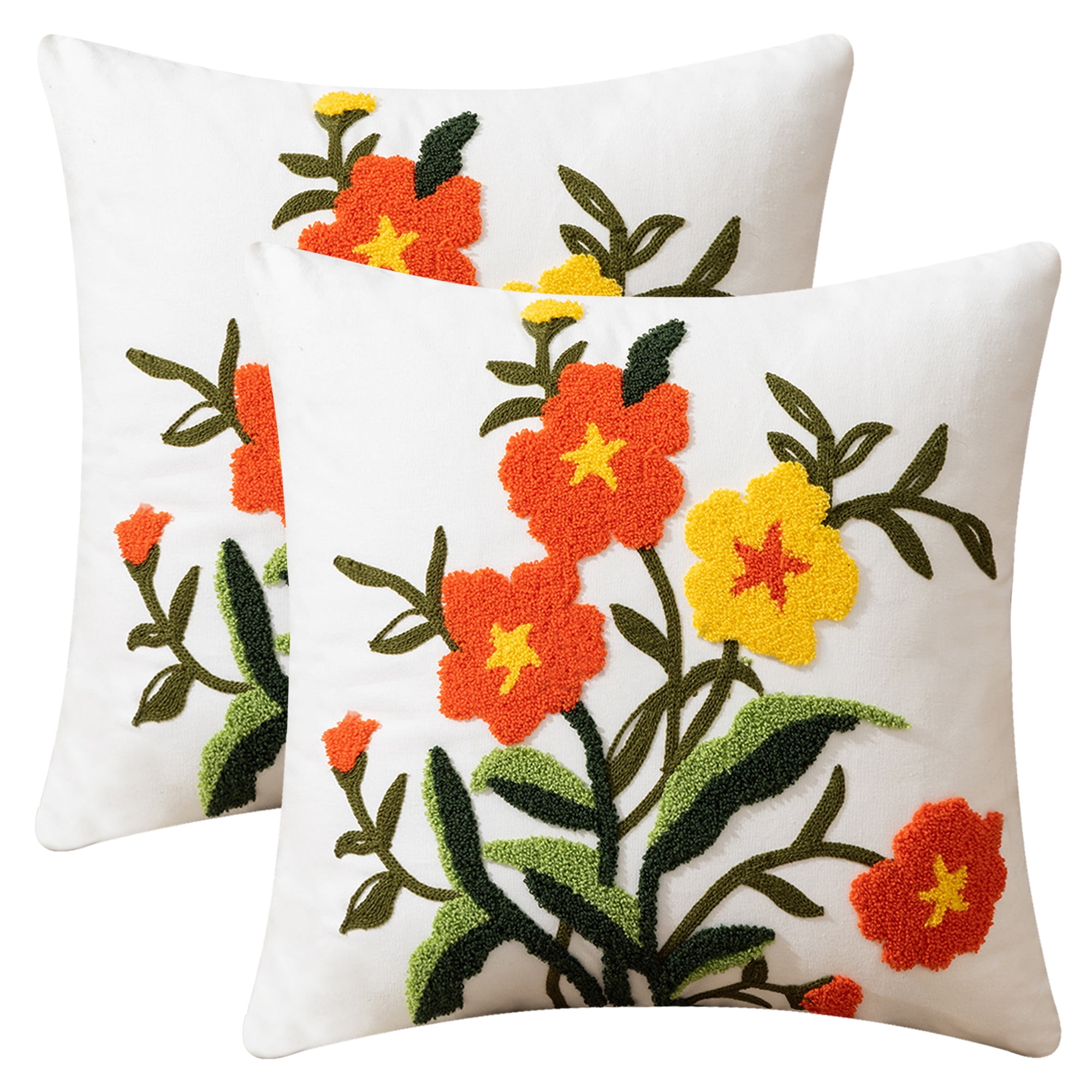 REGALWOVEN Floral Embroidered Decorative Throw Pillow Covers Set of 2, Farmhouse Flower Pattern Flower-6 18" x 18"