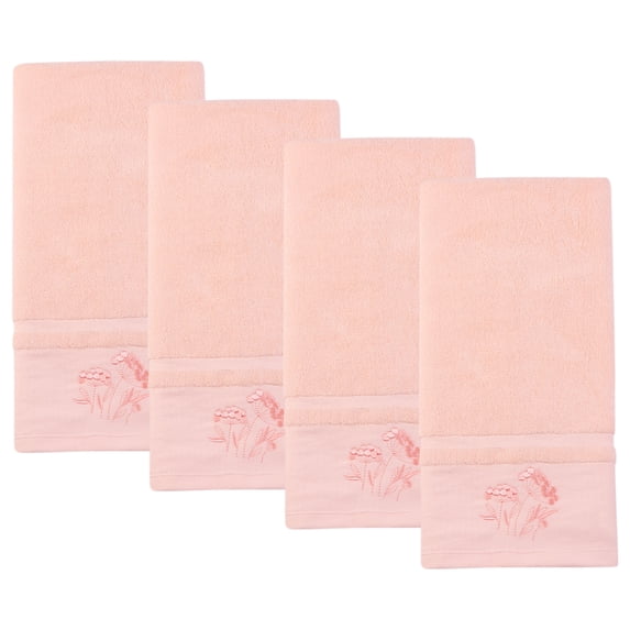 REGALWOVEN Floral Embroidered Hand Towels for Bathroom, Flowers Plant Soft Absorbent Hand Towel Set for Home Decor, 29" x 13" Light Pink 4pk