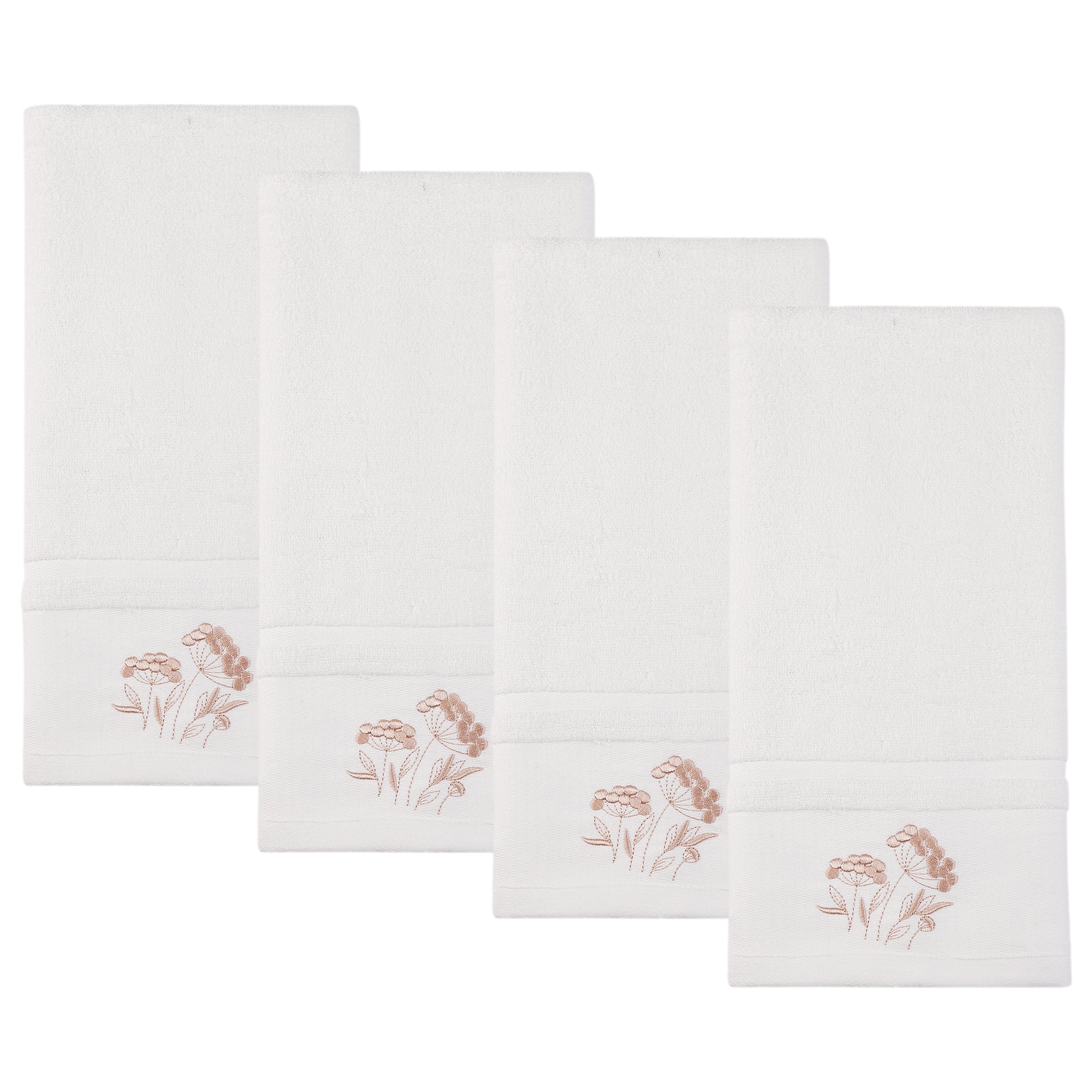 REGALWOVEN Floral Embroidered Hand Towels for Bathroom, Flowers Plant Soft Absorbent Hand Towel Set for Home Decor, 29" x 13" White 4pk