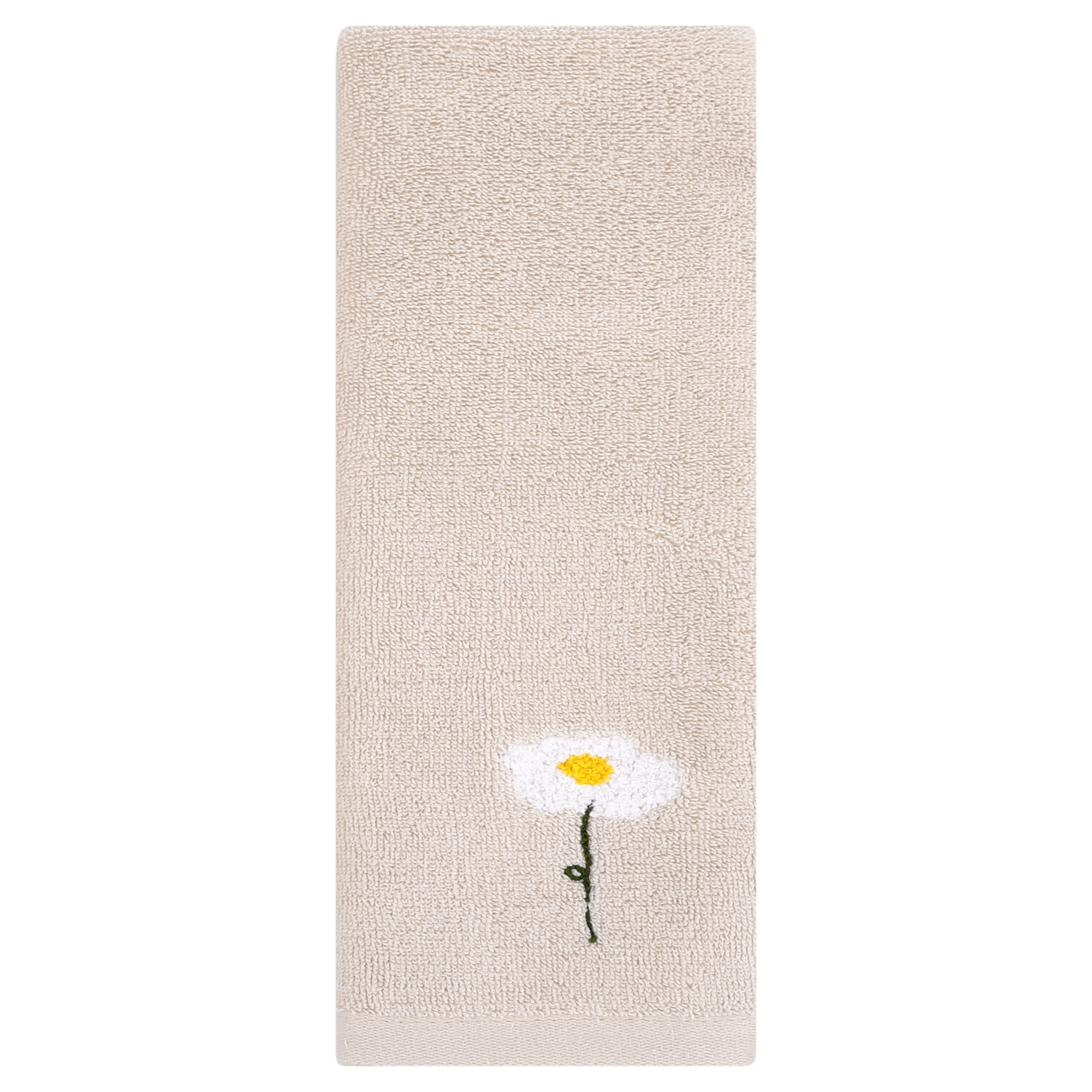 REGALWOVEN Floral Pattern Cotton Hand Towels Flower Embroidered Soft Absorbent Decorative Towel Set for Bathroom (13 x 30 Inch) Light Brown 1-Piece