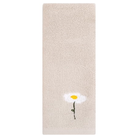 REGALWOVEN Floral Pattern Cotton Hand Towels Flower Embroidered Soft Absorbent Decorative Towel Set for Bathroom (13 x 30 Inch) Light Brown 1-Piece