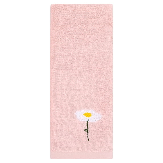 REGALWOVEN Floral Pattern Cotton Hand Towels Flower Embroidered Soft Absorbent Decorative Towel Set for Bathroom (13 x 30 Inch) Pink 1-Piece