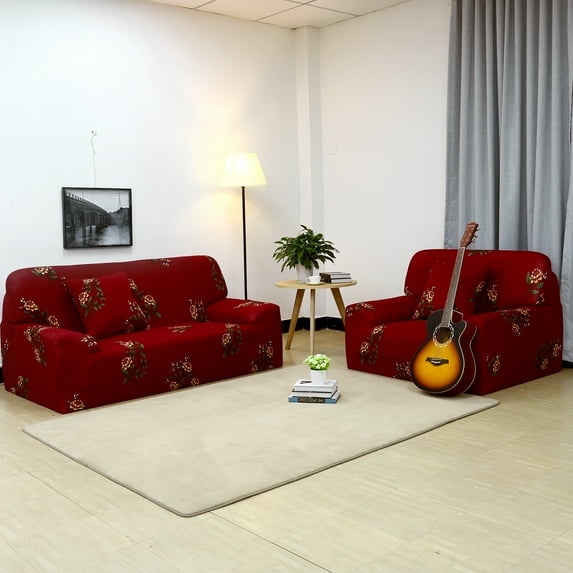 REGALWOVEN Floral Print Decor Sofa Slipcover Washable Furniture Protector, X-Large Burgundy