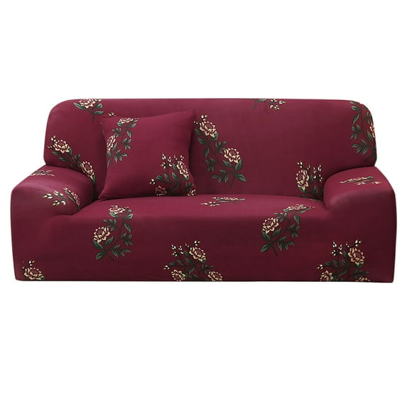 REGALWOVEN Floral Print Sofa Slipcover 3 Seater Couch Cover, Burgundy