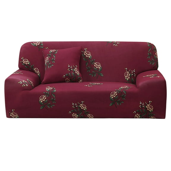 REGALWOVEN Floral Print Sofa Slipcover 3 Seater Couch Cover, Burgundy