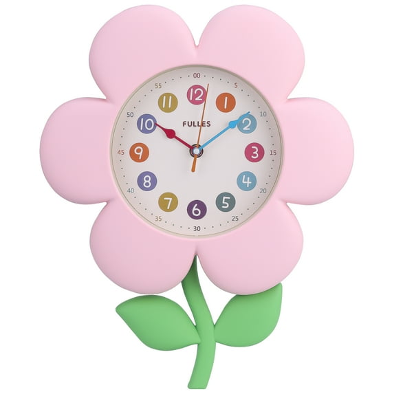 REGALWOVEN Flower Design Wall Clock, Silent Non Ticking Colorful Numbers Clocks Pink 15 x 12 x 2.8 inch