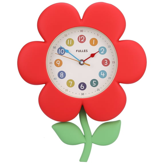 REGALWOVEN Flower Design Wall Clock, Silent Non Ticking Colorful Numbers Clocks Red 15 x 12 x 2.8 inch