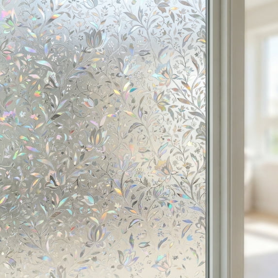 REGALWOVEN Frosted Window Privacy Film, Non Adhesive Static Cling Glass Stickers Sun Control Door Covering Decals for Home Iridescent Silver 39.4 x 23.6 Inch