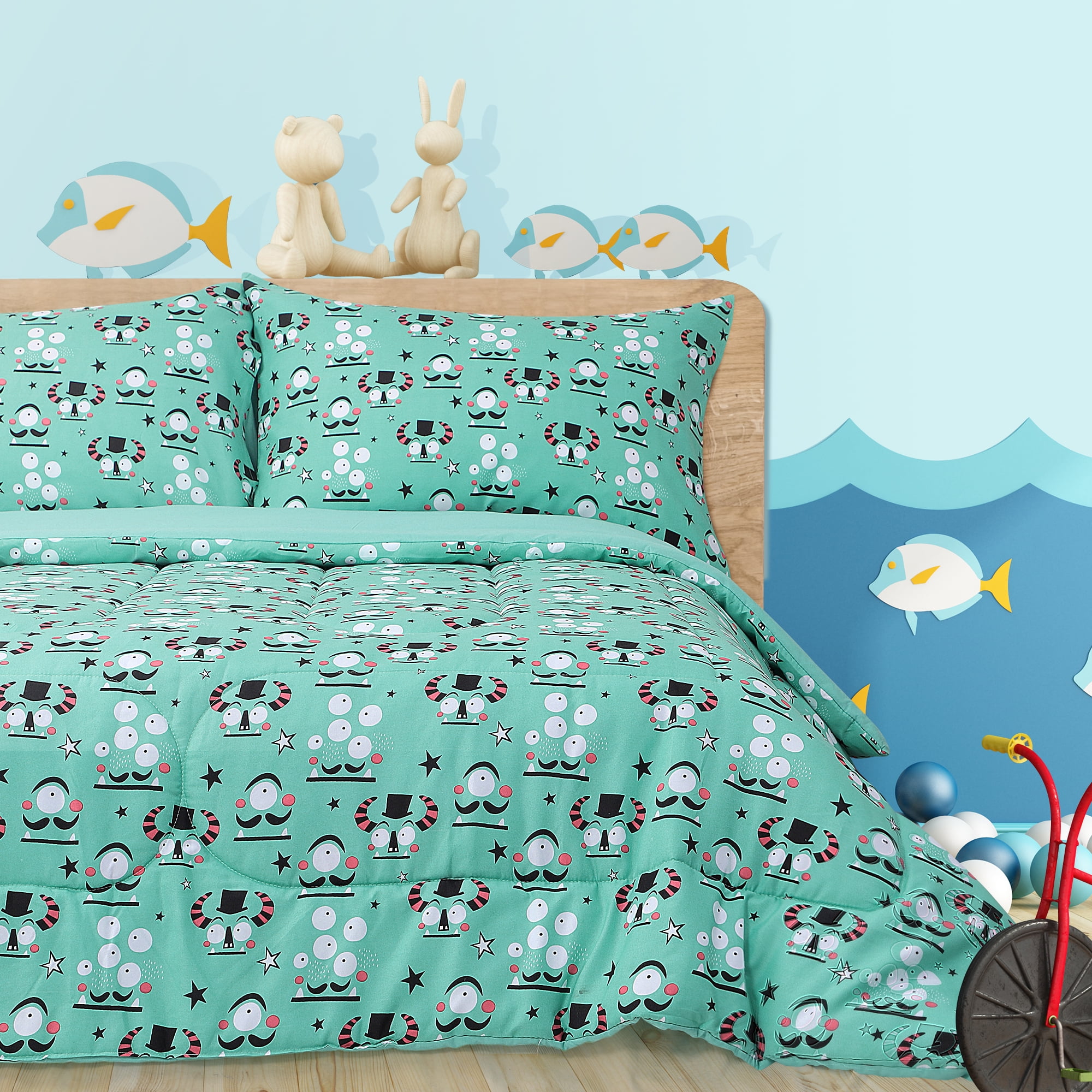 REGALWOVEN Full Size 3 Piece Polyester Kids Comforter Set Mini Monster