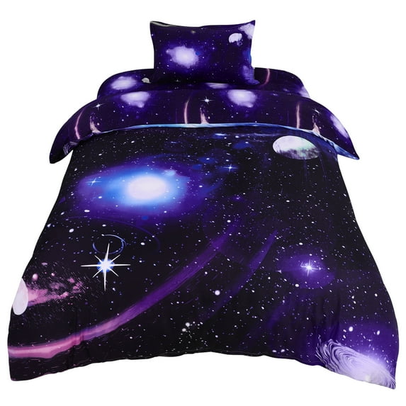 REGALWOVEN Galaxy Duvet Cover Bedding Set, 3 Piece, Twin Dark Purple