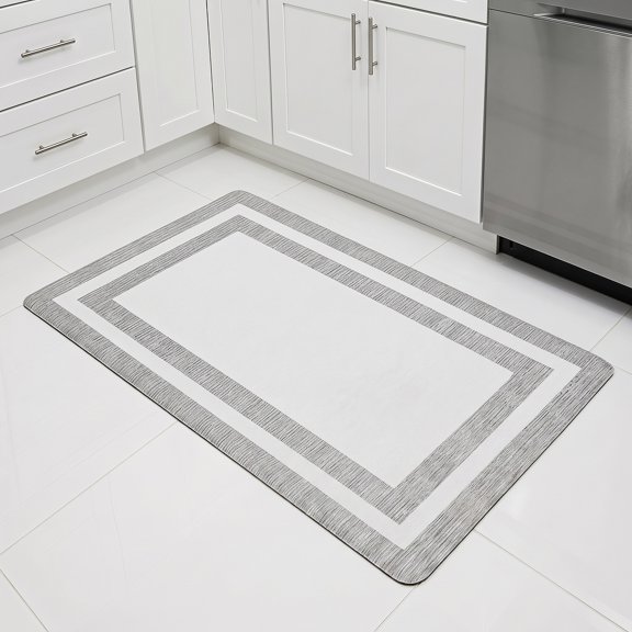 REGALWOVEN Geometric Anti Kitchen Mat Waterproof Oil Resistant Cushioned PVC Comfort Floor Rug Non Slip Home Light Grey 30" x 17"