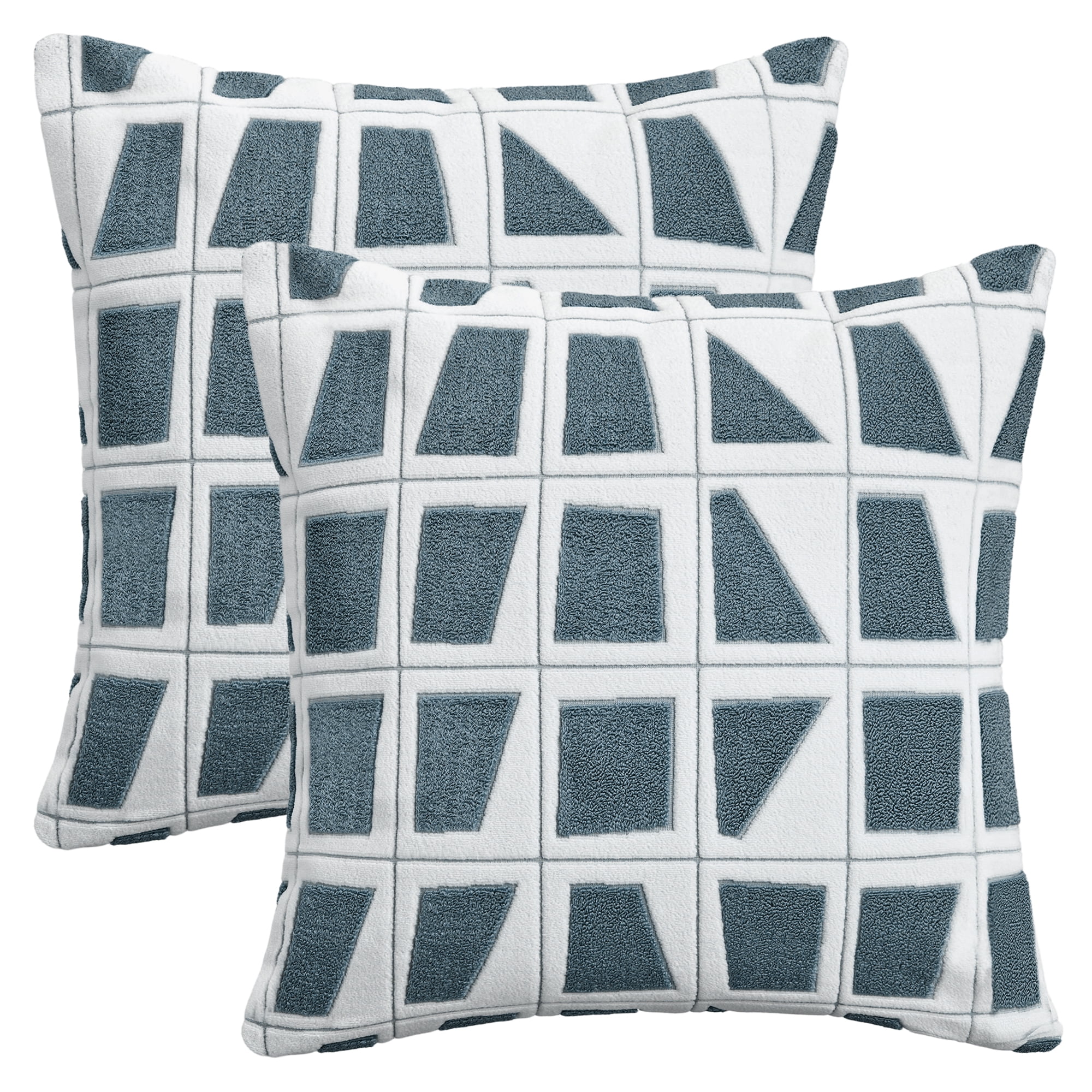 REGALWOVEN Geometric Pillow Covers Set of 2 Soft Plush Cushion Cases Modern Decorative Throw Pillows for Sofa Bedroom Blue 18" x 18"