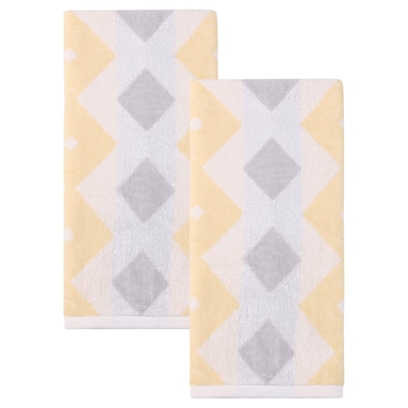 REGALWOVEN Geometric Rhombus Cotton Hand Towel, Soft Color Block Jacquard Hand Towels for Bathroom, Kitchen, Gym, Spa (13 x 28 Inches) Orange 2pk