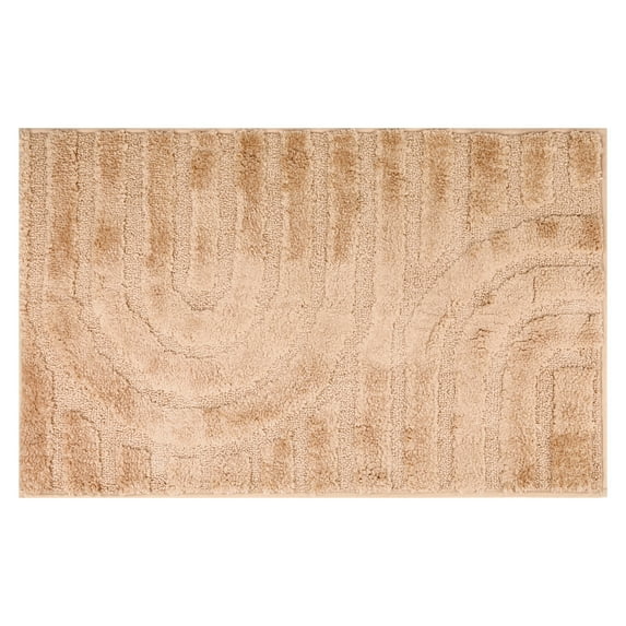 REGALWOVEN Geometry Pattern Bathroom Rugs Mat, Soft Absorbent Bath Floor Mat, Non Slip Shaggy Bath Carpet Khaki 20" x 32"