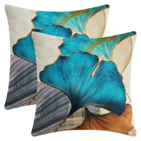 REGALWOVEN Ginkgo Leaf Pattern Throw Pillow Covers Set of 2 Boho Style Decorative Couch Bed for Living Room Flower-1 18" x 18"