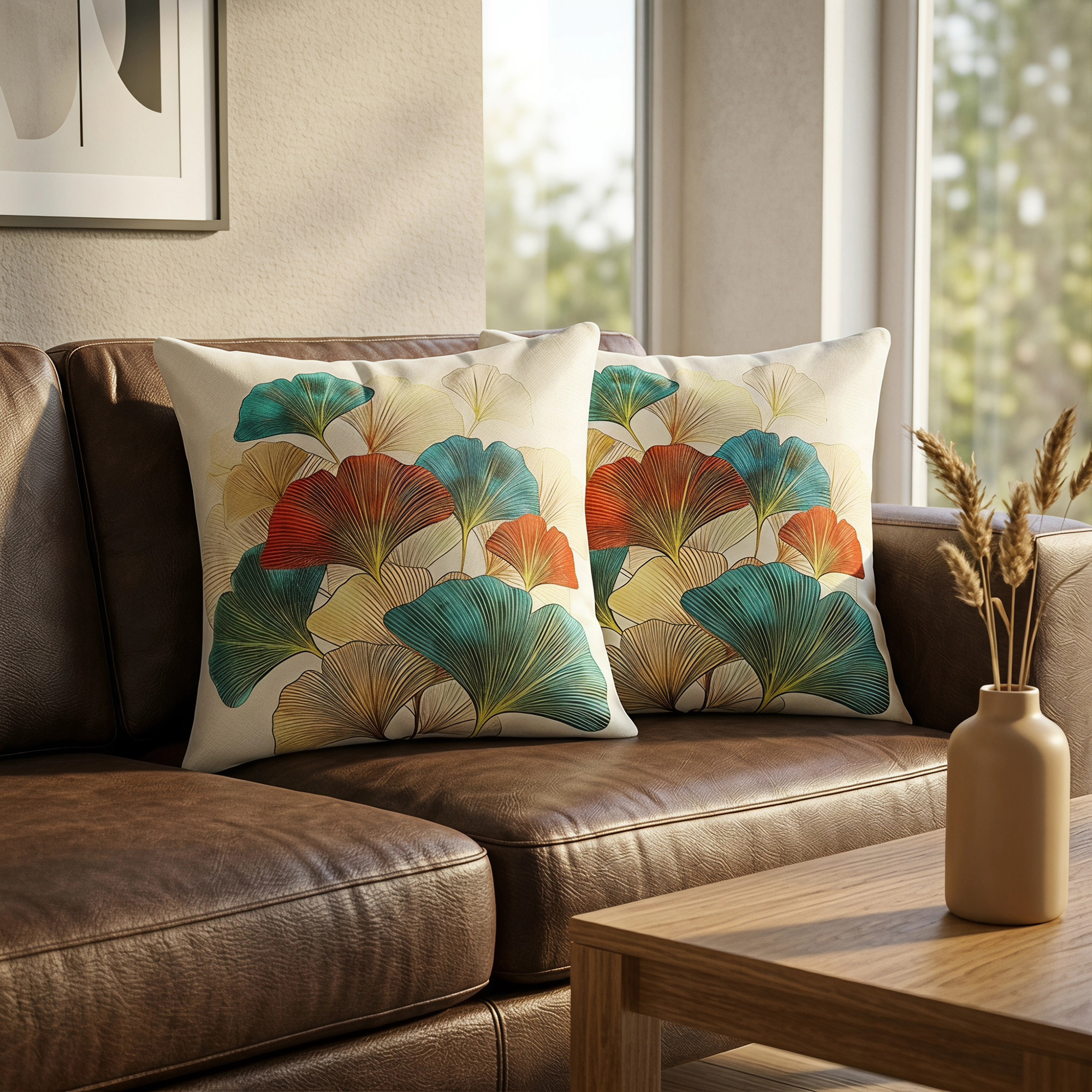 REGALWOVEN Ginkgo Leaf Pattern Throw Pillow Covers Set of 2 Boho Style Decorative Couch Bed for Living Room Flower-4 18" x 18"