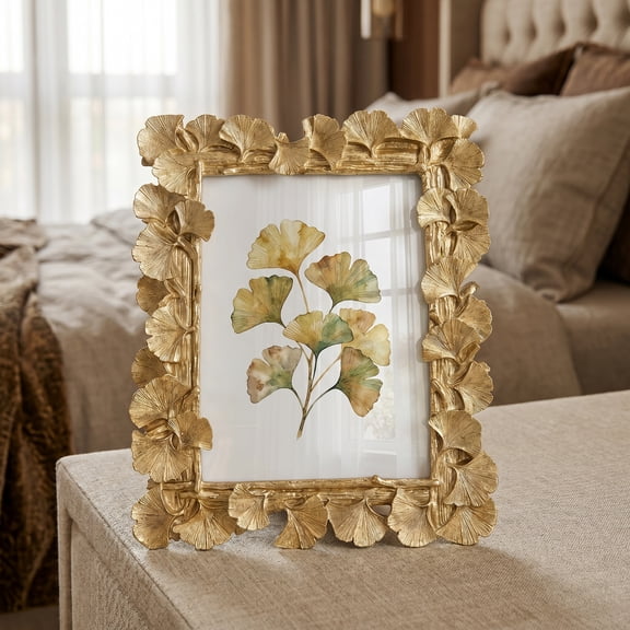 REGALWOVEN Ginkgo Leaf Resin Picture Frame, Gold Botanical Photo Frame with HD Glass for Tabletop Decor & Wedding Gift, Set of 1 Gold 4" x 6"