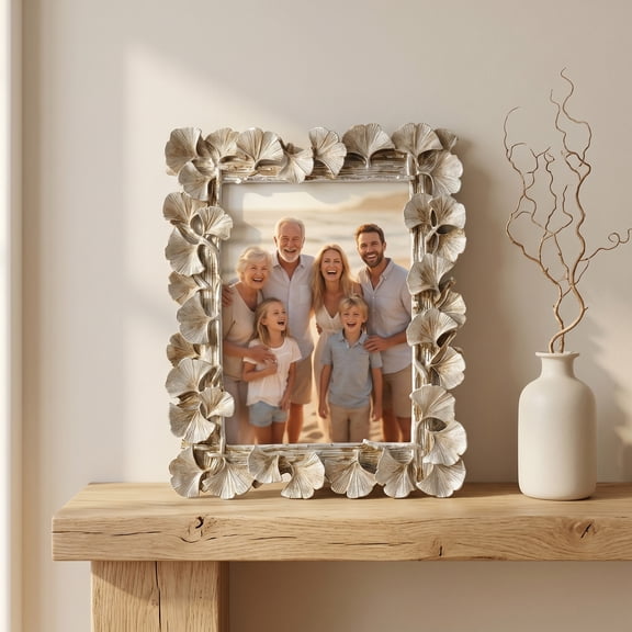 REGALWOVEN Ginkgo Leaf Resin Picture Frame, Gold Botanical Photo Frame with HD Glass for Tabletop Decor & Wedding Gift, Set of 1 Silver 4" x 5"