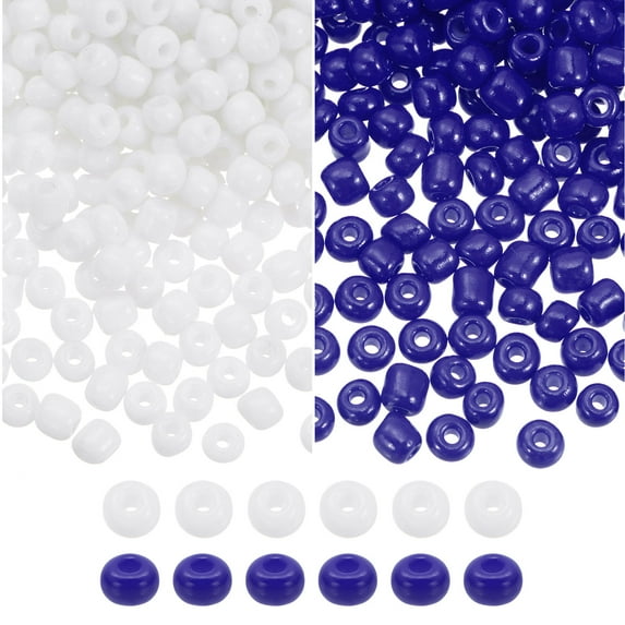 REGALWOVEN Glass Beads Loose Tiny Round Mini Beads for Bracelet Earring Rings Jewelry Making Dark Blue/White