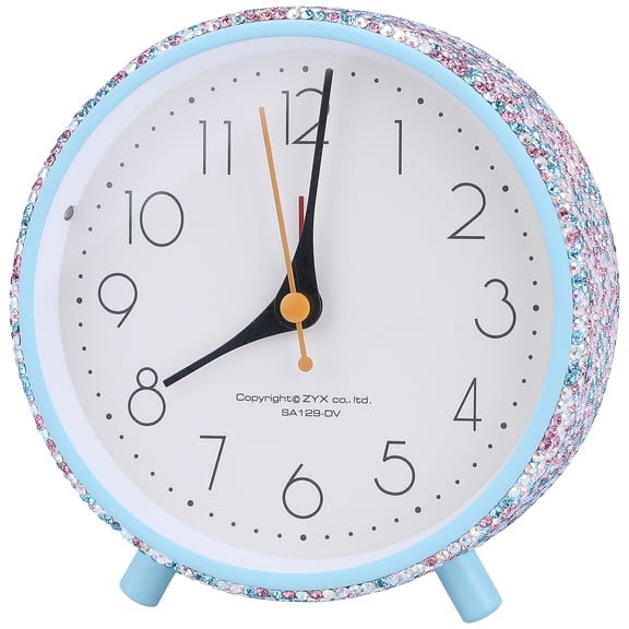REGALWOVEN Gorgeous Mechanical Alarm Clock, Rhinestone Inlay, Non-Tick, Perfect for Study/Office Blue 4.6"L x 2.0"W x 5.1"H