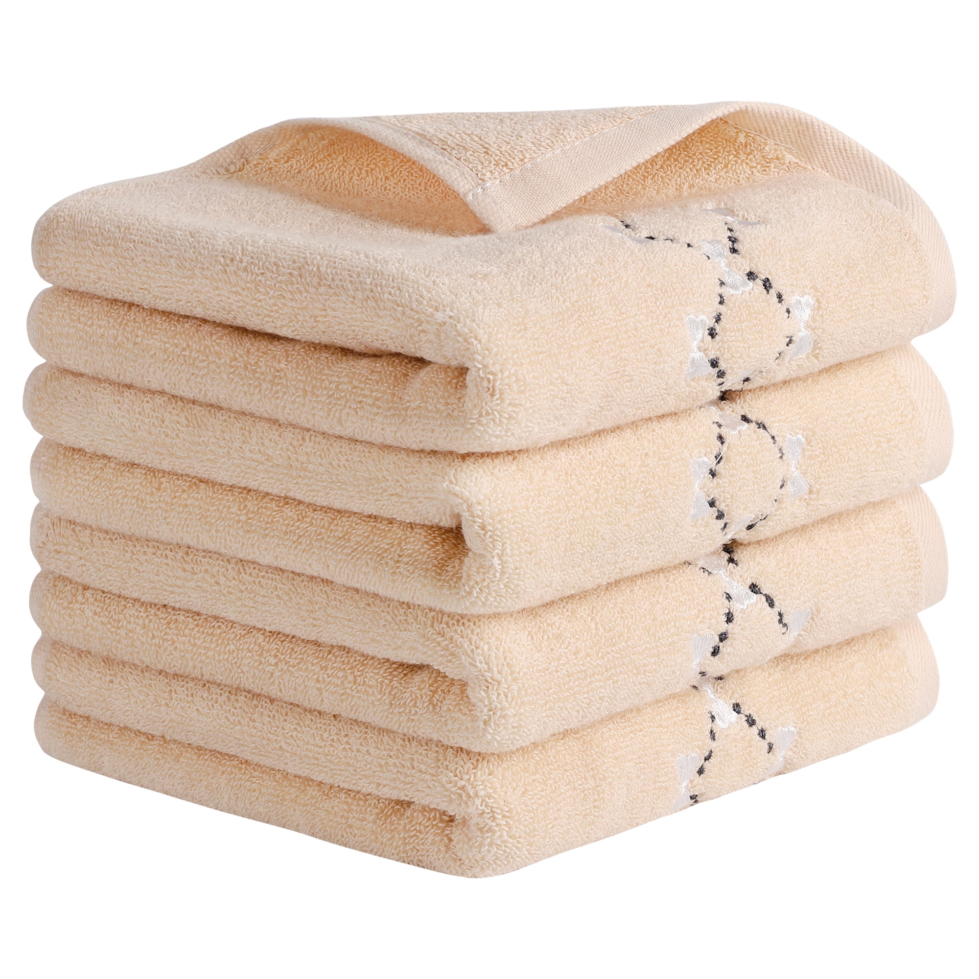 REGALWOVEN Hand Towels Embroidered Bow Pattern Decorative Towel Cotton Absorbent Soft Hand Towel Set for Bathroom Pink 4-Piece