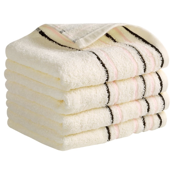 REGALWOVEN Hand Towels for Bathroom Cotton Striped Pattern Absorbent Soft Decorative Hand Towel Beige-13" x 27" 4-Piece