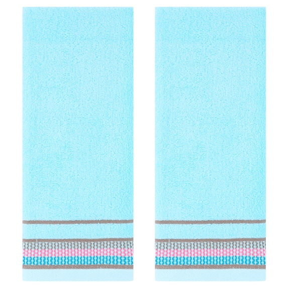REGALWOVEN Hand Towels for Bathroom Cotton Striped Pattern Absorbent Soft Decorative Hands Face Towel Blue 2-Piece