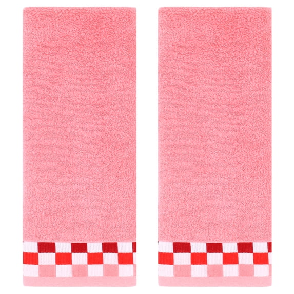REGALWOVEN Hand Towels for Bathroom Cotton Striped Pattern Absorbent Soft Decorative Hands Face Towel Pink 2-Piece