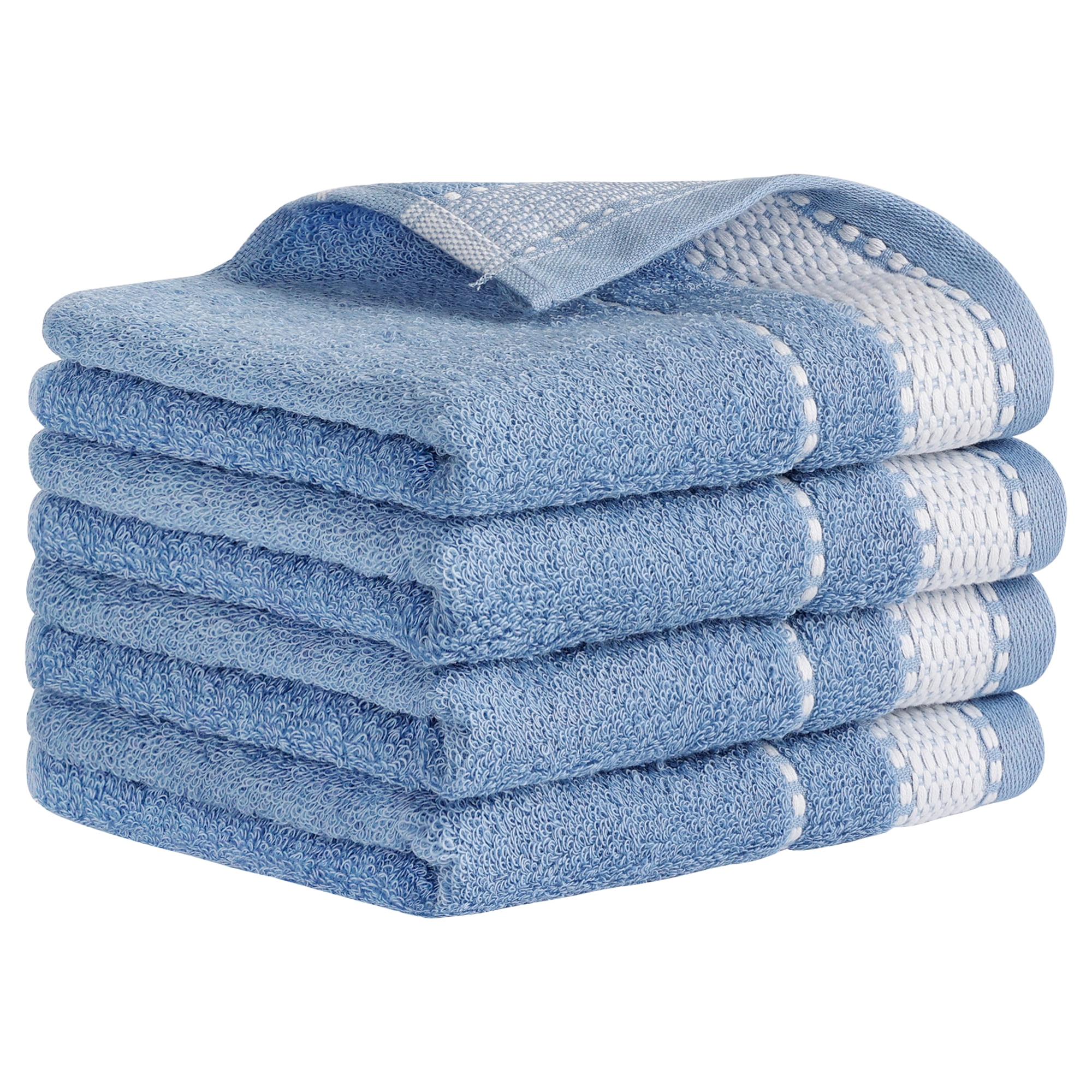 REGALWOVEN Hand Towels for Bathroom Set Cotton Soft Absorbent Decorative Bathroom Towel for Hand Drying and Face Washing Blue 4-Piece