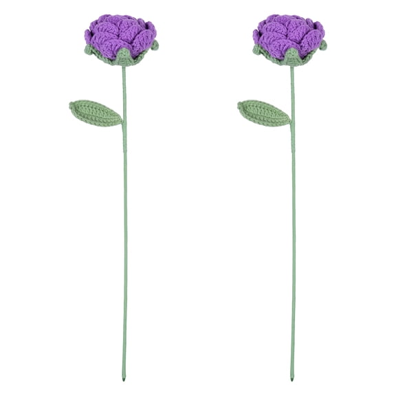 REGALWOVEN Handmade Crochet Rose Bouquet Knitted, Long Stem Flowers, Vase Decor [Light Purple] 13 in
