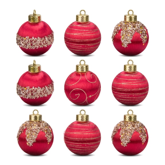 REGALWOVEN Handpainted Christmas 9 Pack Large Sphere Orbs, Shatterproof Foam Lightweight Tree Hanging Ornaments Red 3.1"