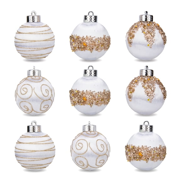 REGALWOVEN Handpainted Christmas 9 Pack Large Sphere Orbs, Shatterproof Foam Lightweight Tree Hanging Ornaments White 3.1"