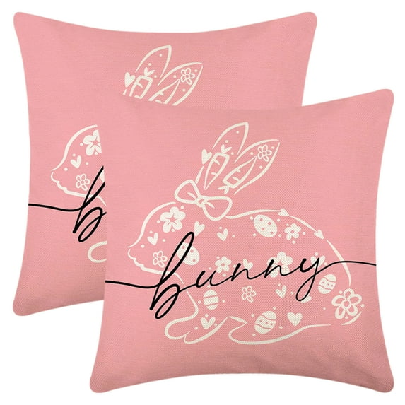 REGALWOVEN Happy Easter Rabbit Throw Pillow Covers Set of 2 Farmhouse Floral Cushion Case Decoration for Sofa Couch Flower-2 18" x 18"