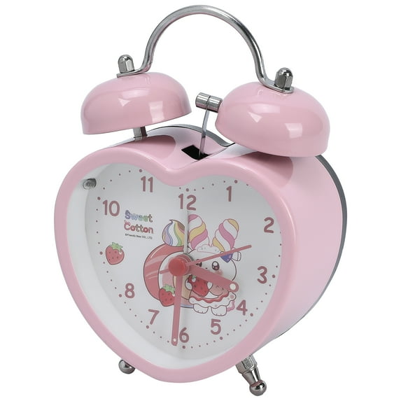 REGALWOVEN Heart Shape Alarm Clock, Cute Bunny Pattern, Loud Bell Sound, Fits Heavy Sleepers and Teens Light Pink 3.3"L x 2.2"W x 5.1"H