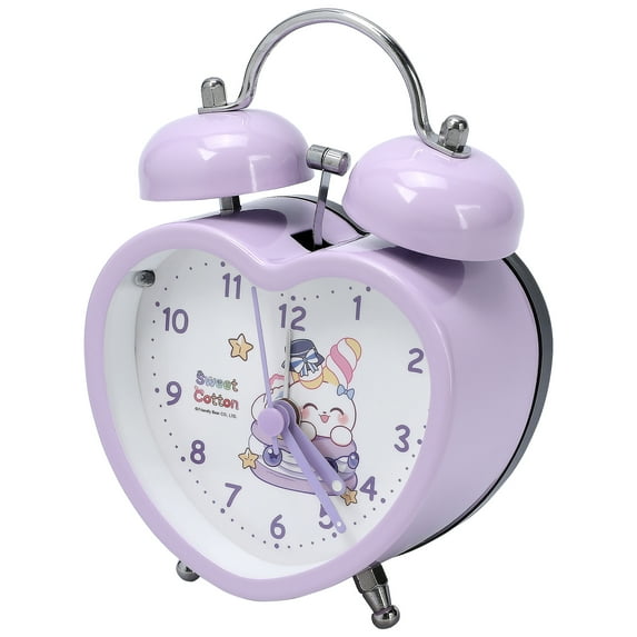 REGALWOVEN Heart Shape Alarm Clock, Cute Bunny Pattern, Loud Bell Sound, Fits Heavy Sleepers and Teens Purple 3.3"L x 2.2"W x 5.1"H