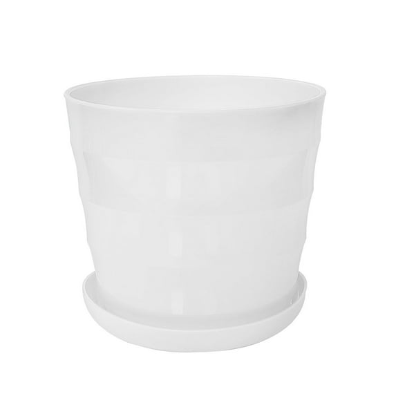 REGALWOVEN Home Balcony Office Plastic Round Plant Planter Holder Flower Pot White 19cm Dia