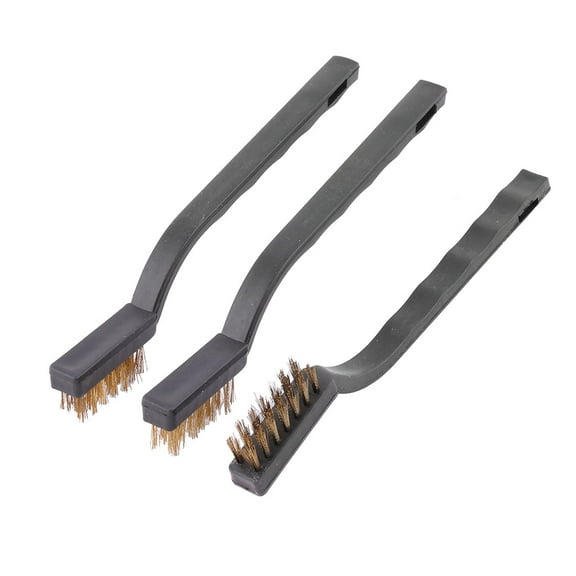 REGALWOVEN Household Plastic Handle Metal Wire Bristle Cleaning Brush Tool Black 3Pcs