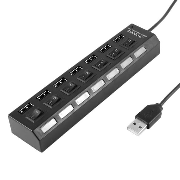 REGALWOVEN Indicator On/Off Switch 7 Ports PC Computer USB 2.0 Hub Splitter Adapter