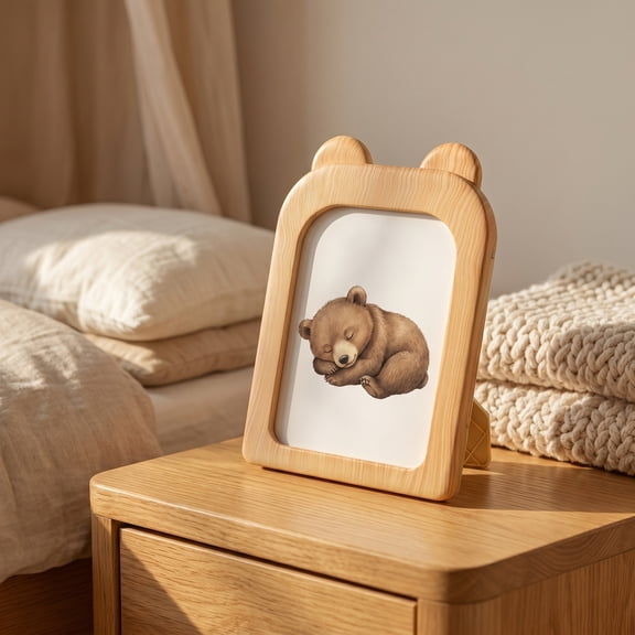 REGALWOVEN Ins Style Minimalist Picture Frame, Clear Acrylic Texture Floating Photo Frame Beige Bear 5" x 7"