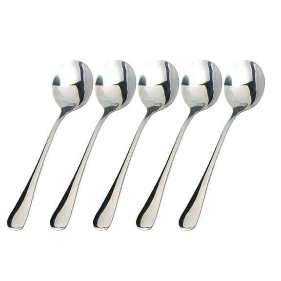 REGALWOVEN Kitchen Stainless Steel Tableware Straight Handle Soup Spoon 7 inch Long 5Pcs