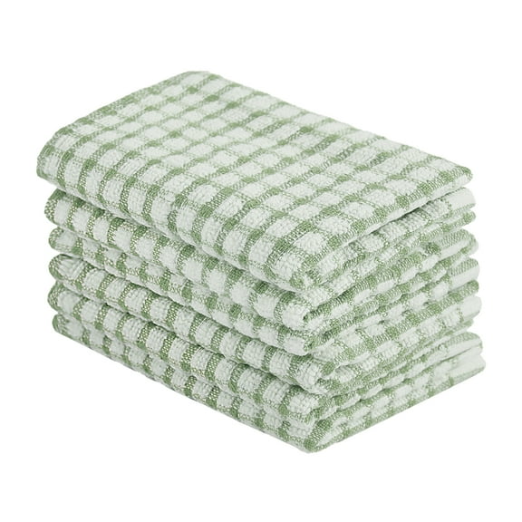 REGALWOVEN Kitchen Terry Cotton Dish Cleaning Towels Set of 6, 10.5"x15", Green