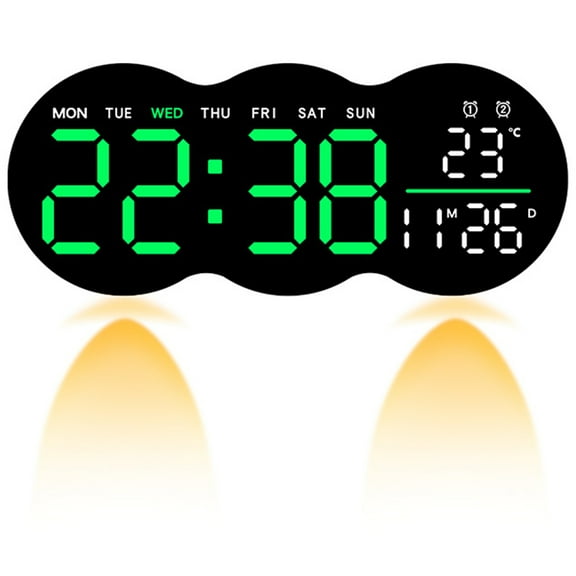 REGALWOVEN 2 Pcs LED Digital Wall Clock with Large Display and Remote Control Green 11 Inch