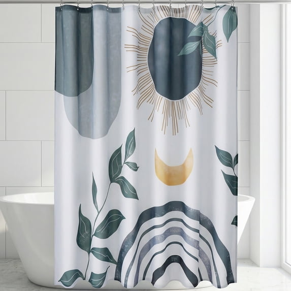 REGALWOVEN Leaf Print Shower Curtain, Bohemian Modern Waterproof Bathroom Shower Curtain Sets with 12 Plastic Hooks, Washable Grey Black 71"W x 71"L